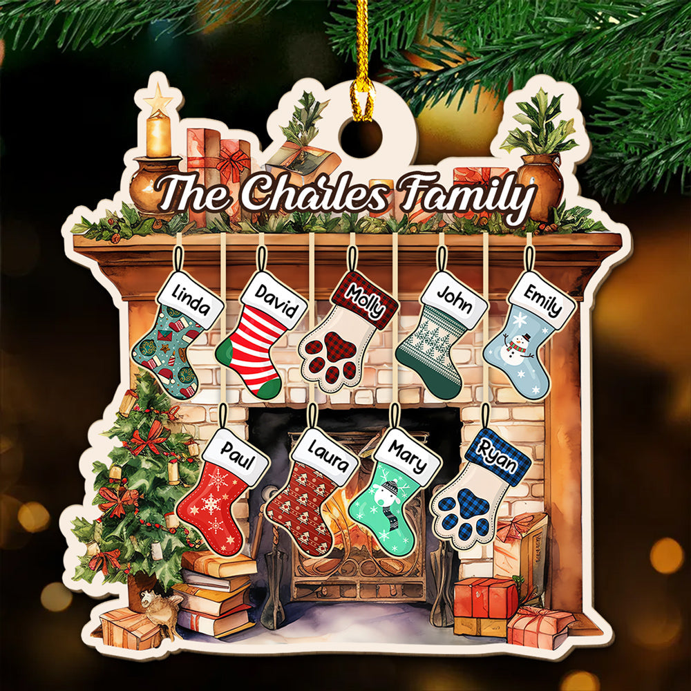Stocking Christmas Family - Personalized Custom Wood Ornament