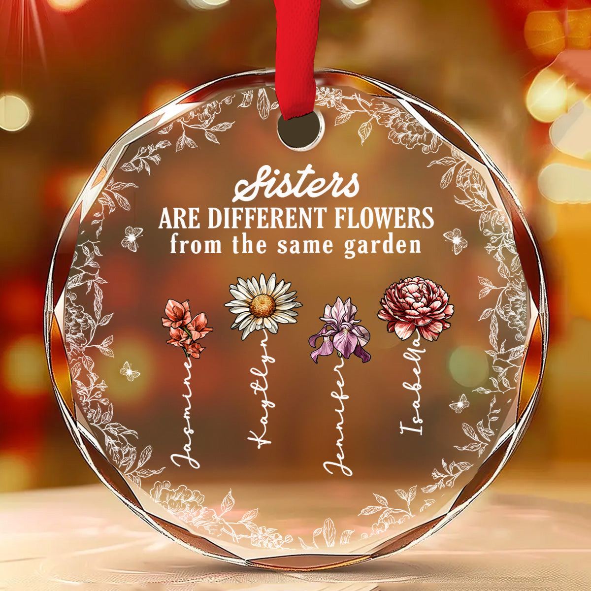 Sisters Grow Stronger Through Love - Personalized Custom Glass Ornament