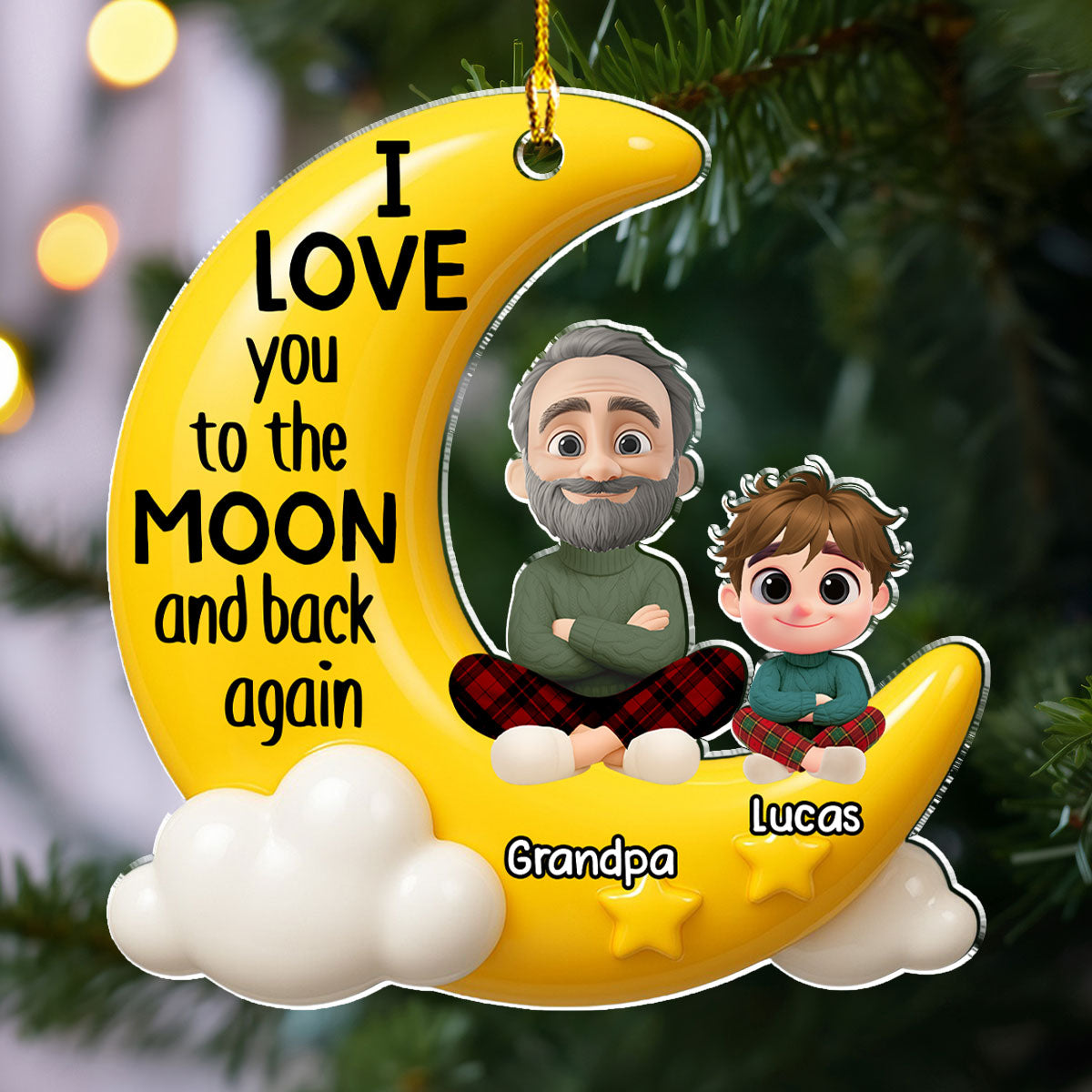 Grandma And Grandkid On The Moon - Personalized Custom Acrylic Ornament