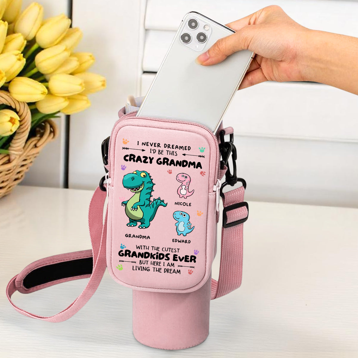 Crazy Grandma With Cutest Grandkids - Personalized Custom Water Bottle Carrier Bag