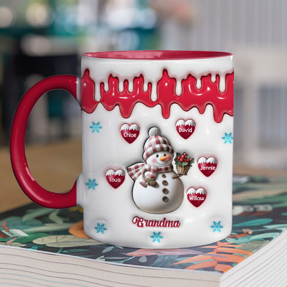 Snowman Grandma And Grandkids - Personalized Custom 3D Inflated Effect Accent Mug