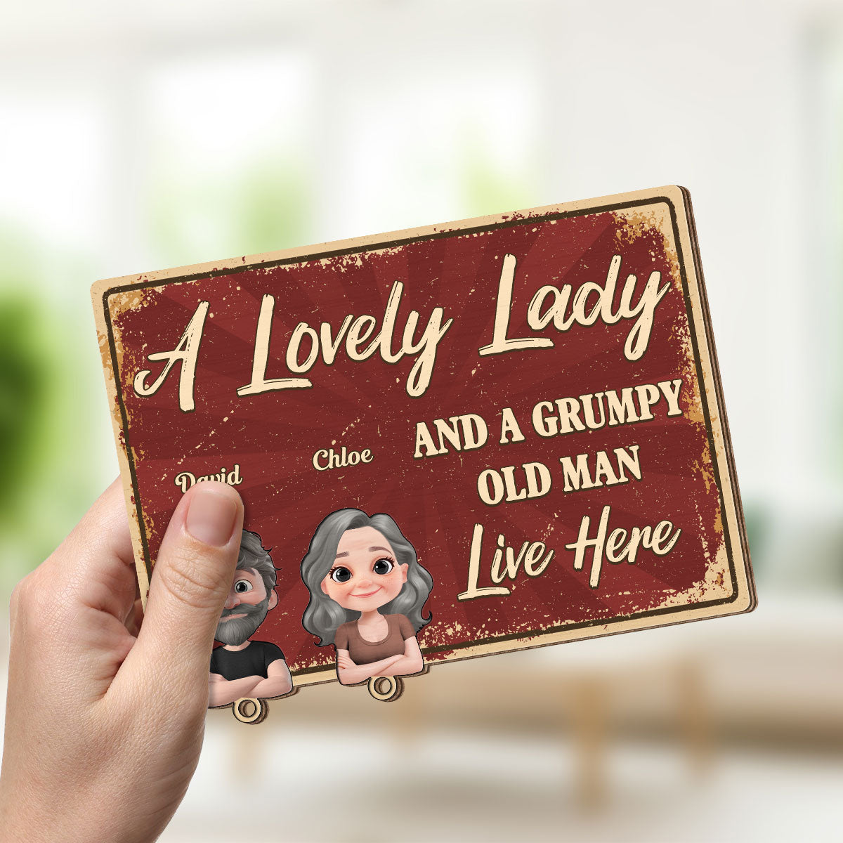 A Lovely Lady And A Grumpy Man - Personalized Custom Wooden Key Holder With Keychain