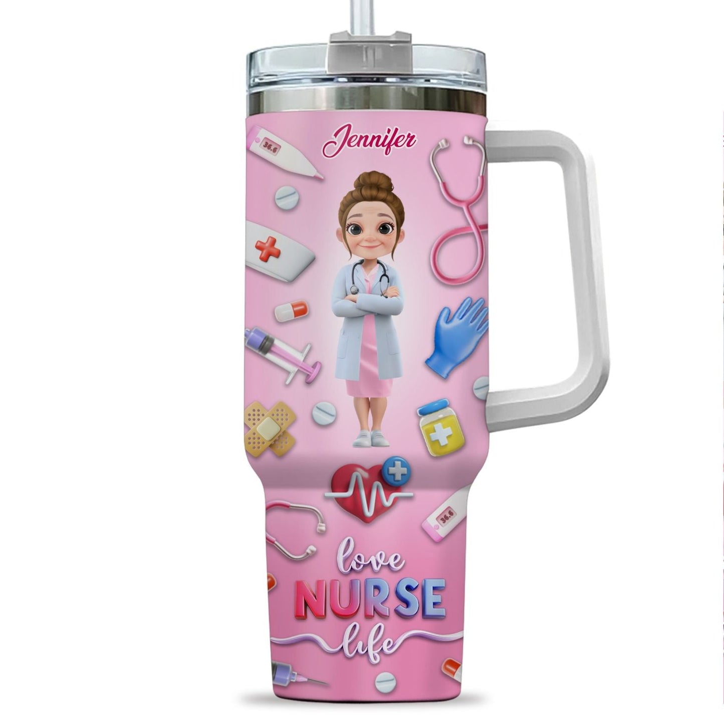 Love Nurse Life - Personalized Custom 3D Effect Printed 40 Oz Tumbler