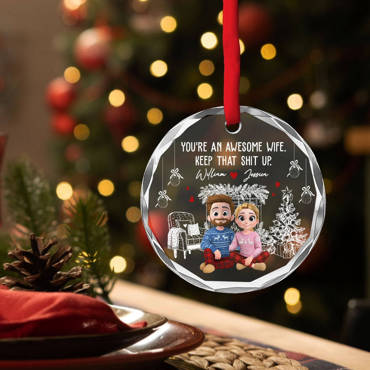 You Are A Great Wife - Personalized Custom Glass Ornament