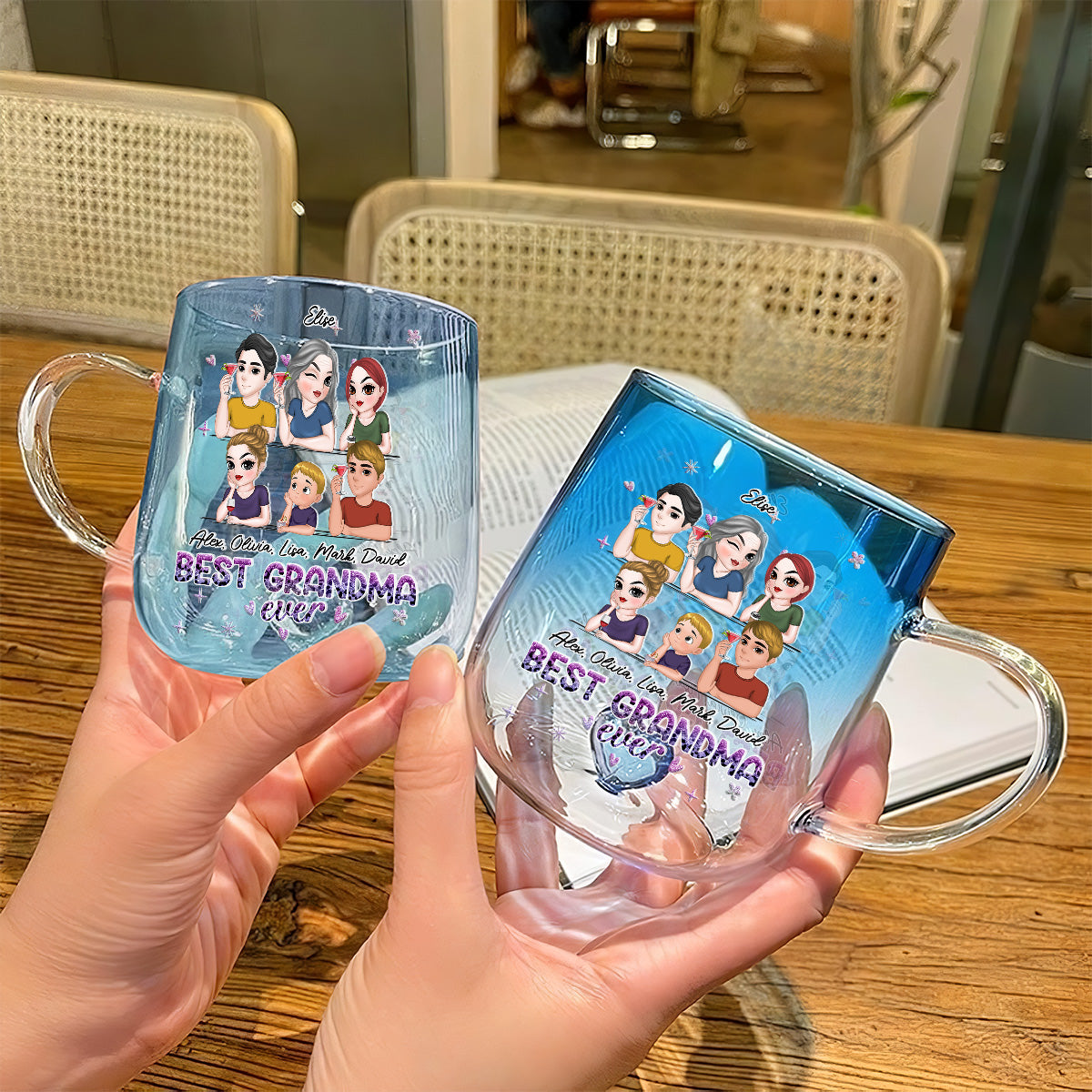 Best Grandma - Personalized Custom Blue Gradient Glass Mug