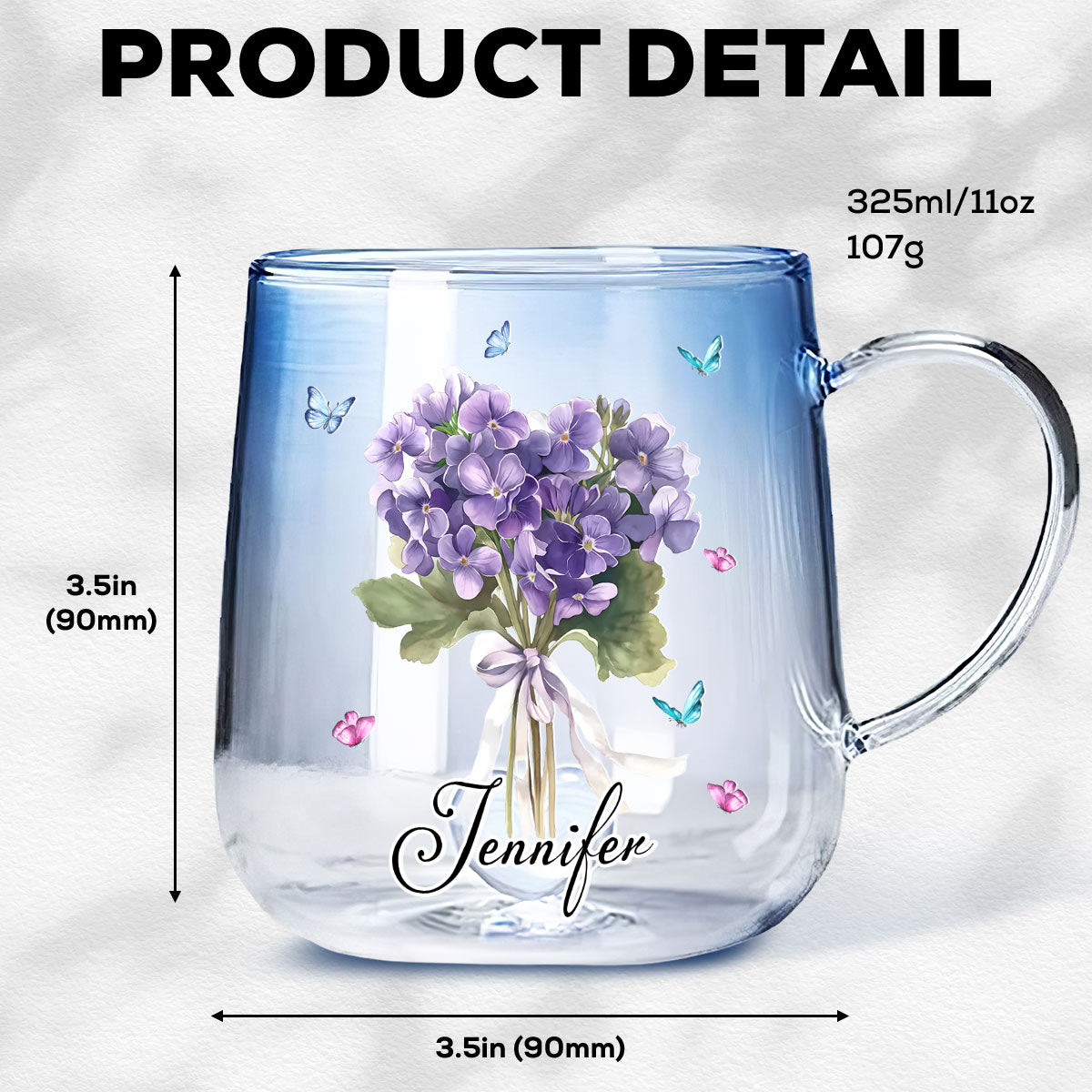 Birthmonth Flower With Name - Personalized Custom Blue Gradient Glass Mug