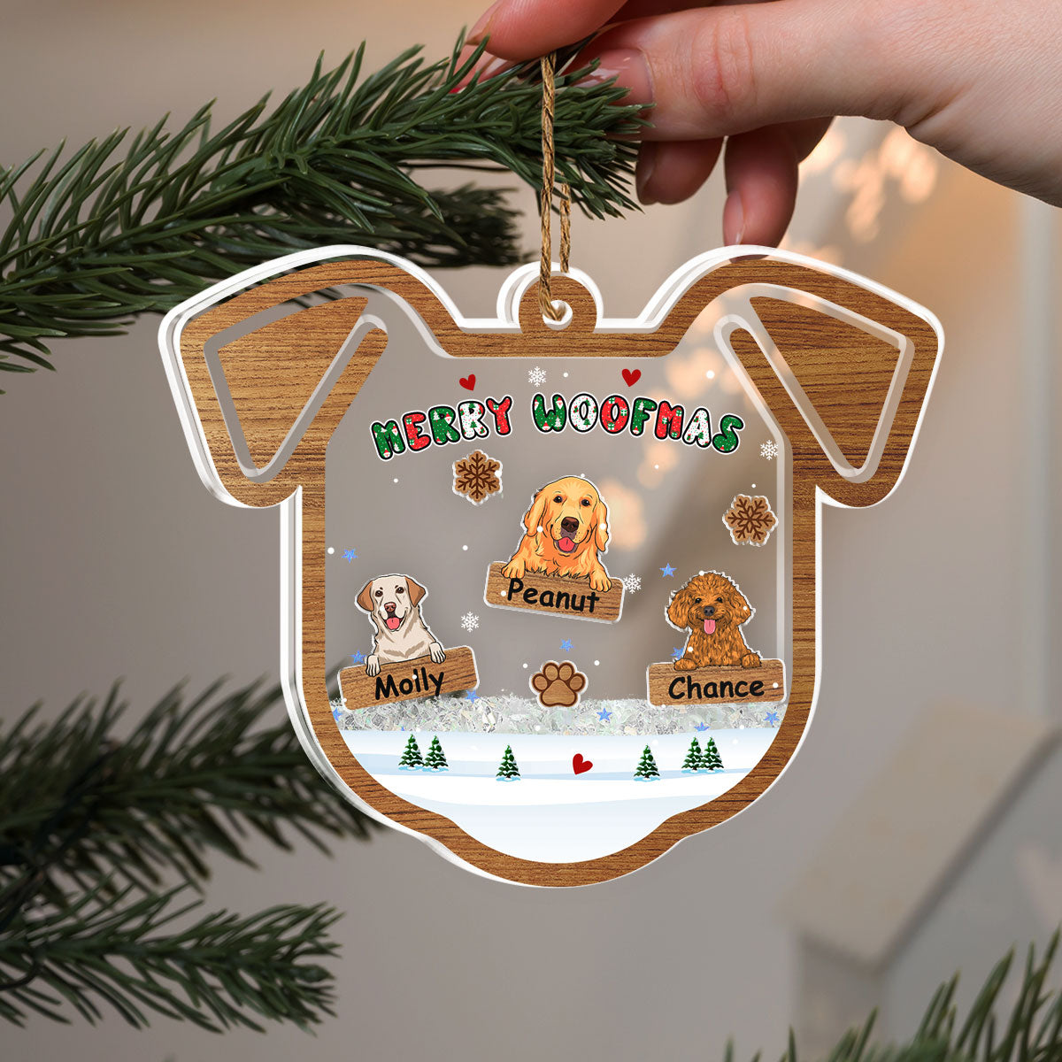 Merry Woofmas Ver 2 - Personalized Custom Acrylic Shaker Ornament