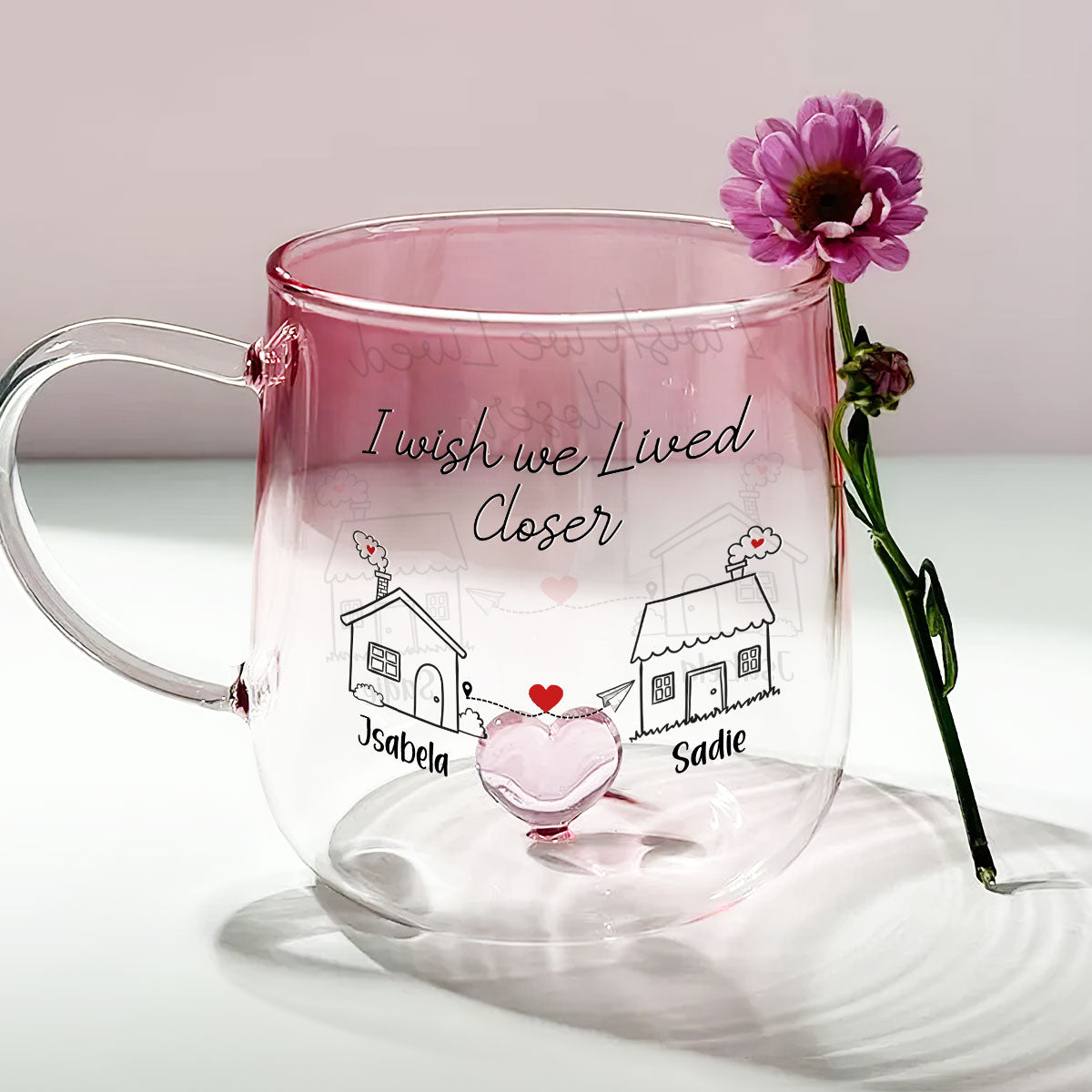 I Wish You Lived Next Door - Personalized Custom Pink Gradient Glass Mug