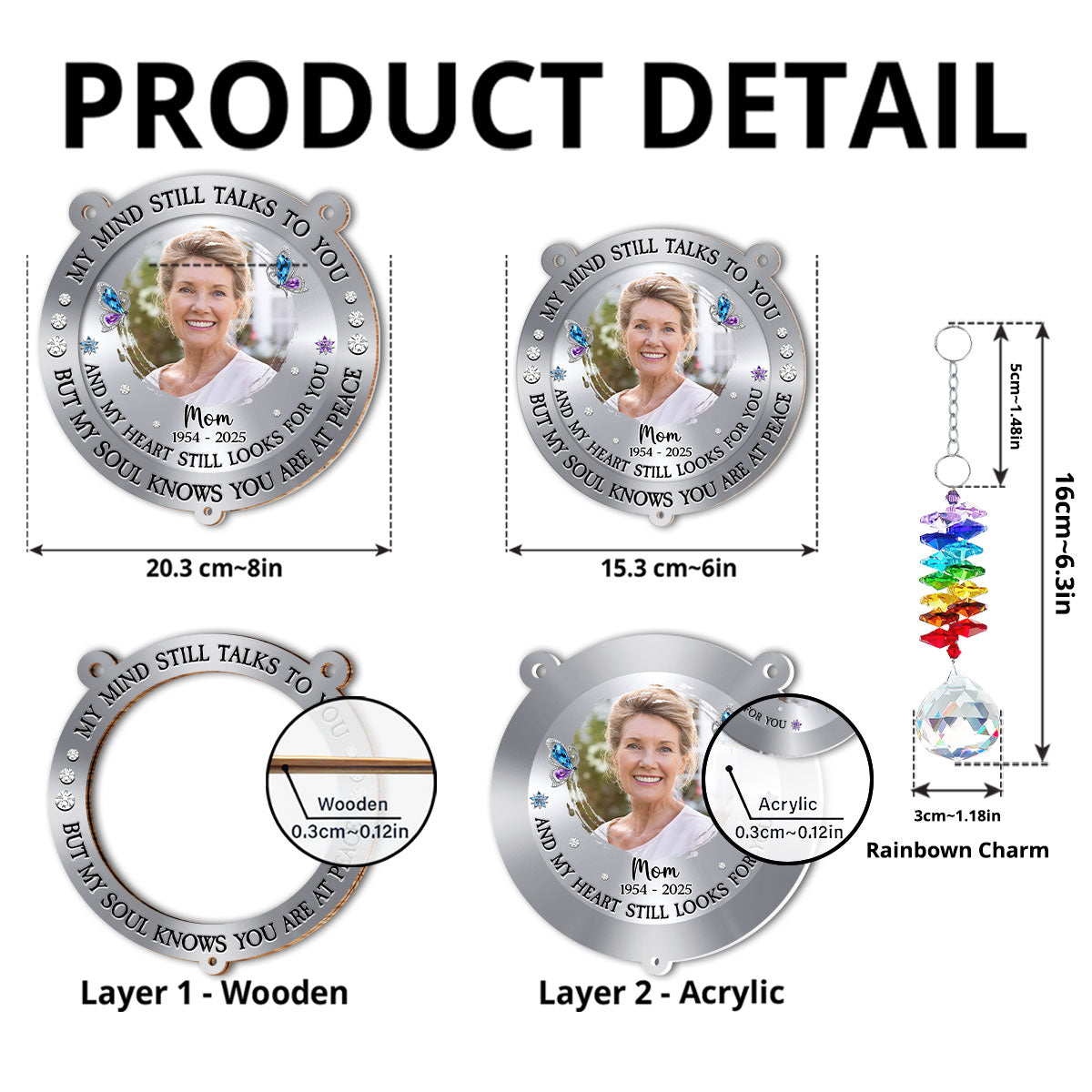 Mind Heart My Soul - Personalized Custom Suncatcher With Crystal Rainbow Charm