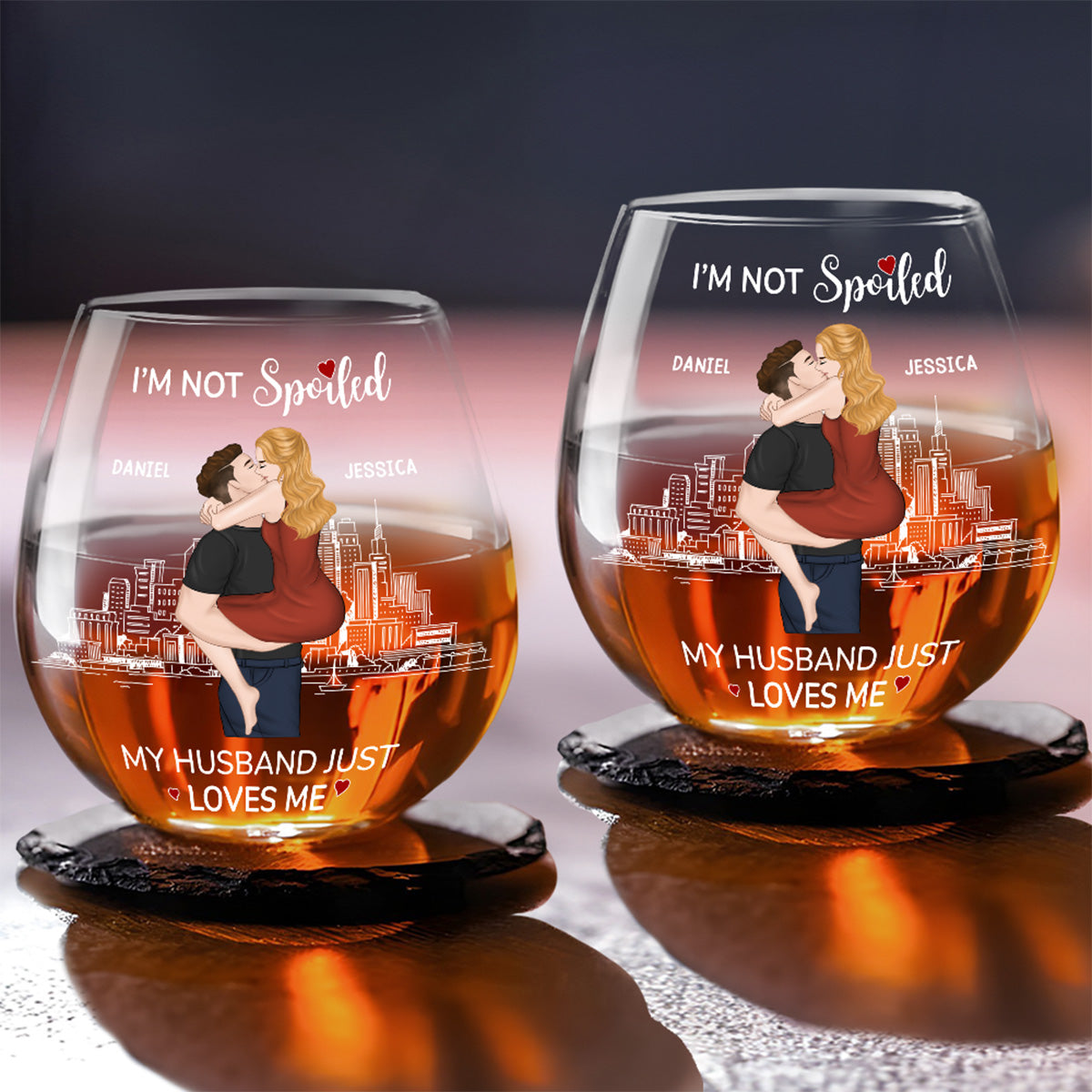 Husband Just Loves Me - Personalized Custom Wine Glass