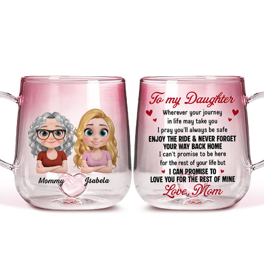 Mom To Daughter Enjoy The Ride - Personalized Custom Pink Gradient Glass Mug