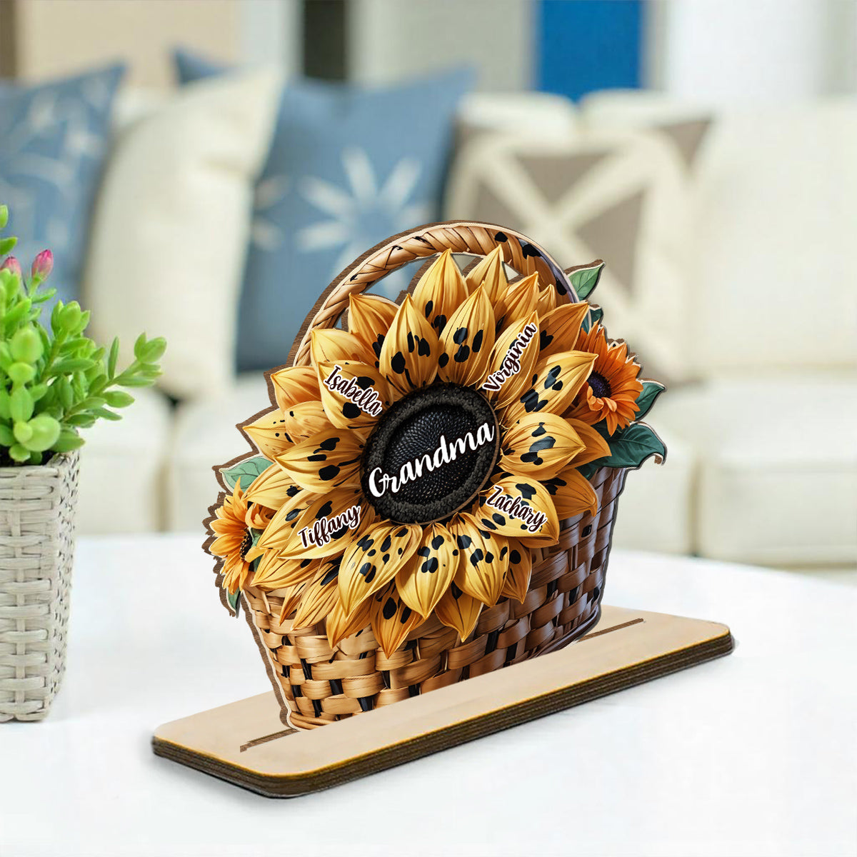 Family Sunflower - Personalized Custom 2-Layer Wood Plaque With Flat Base