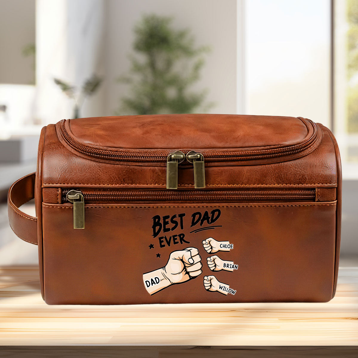 Best Dad Ever - Personalized Custom Leather Toiletry Bag