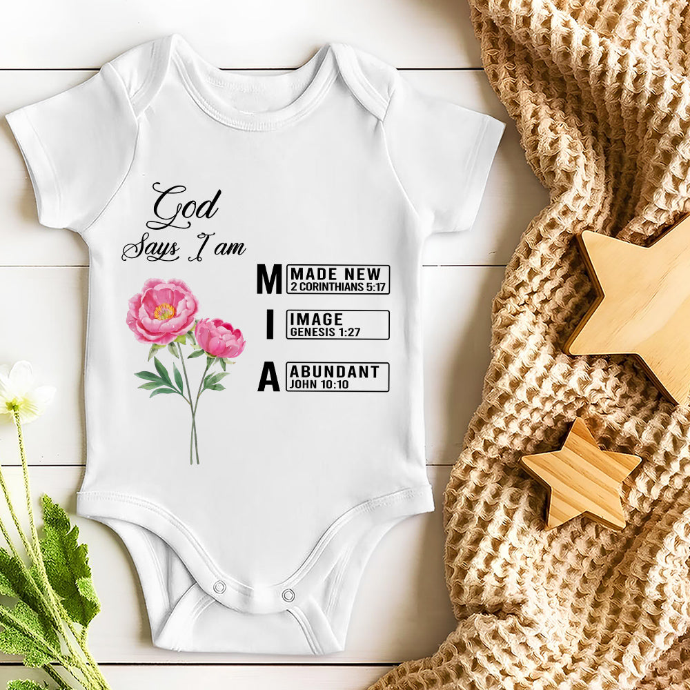 God Says I Am Name Letter In Bible - Personalized Custom Baby Onesie