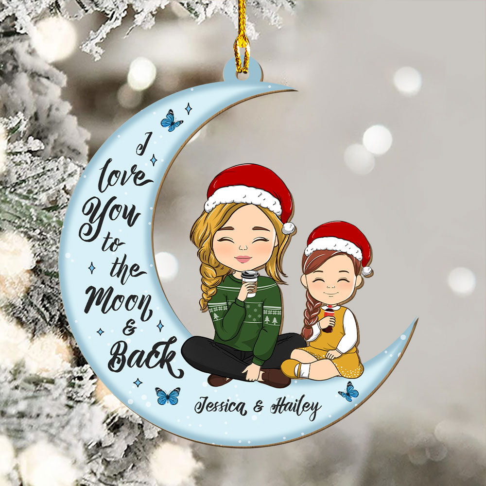 Love You To The Moon And Back - Personalized Custom Wood Ornament