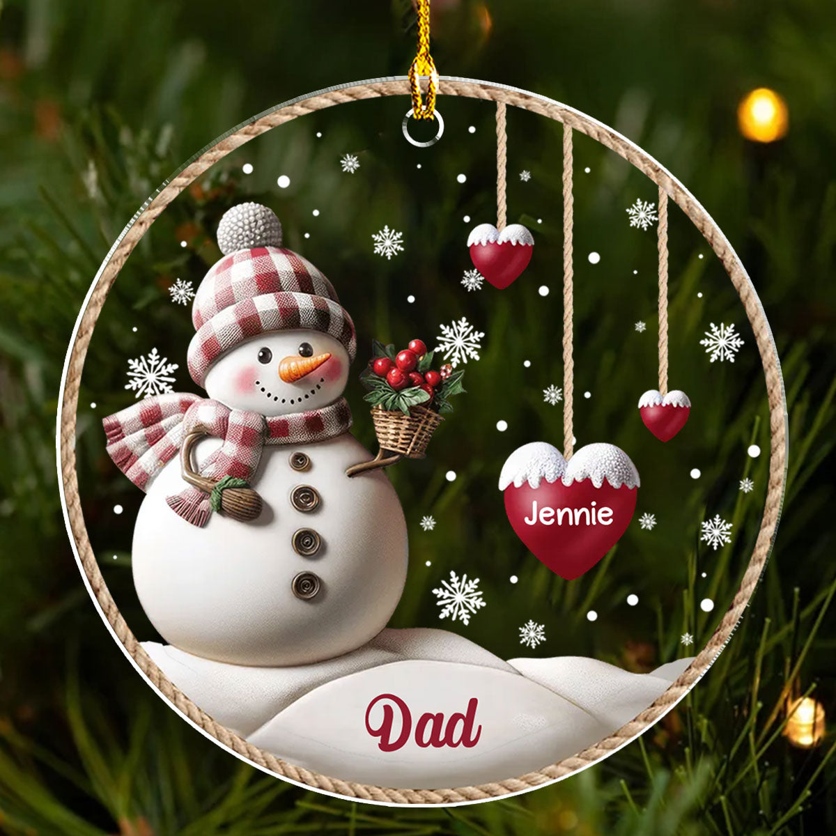 Happy Christmas Snowman Grandma Version 2 - Personalized Custom 3D Inflated Effect Acrylic Ornament