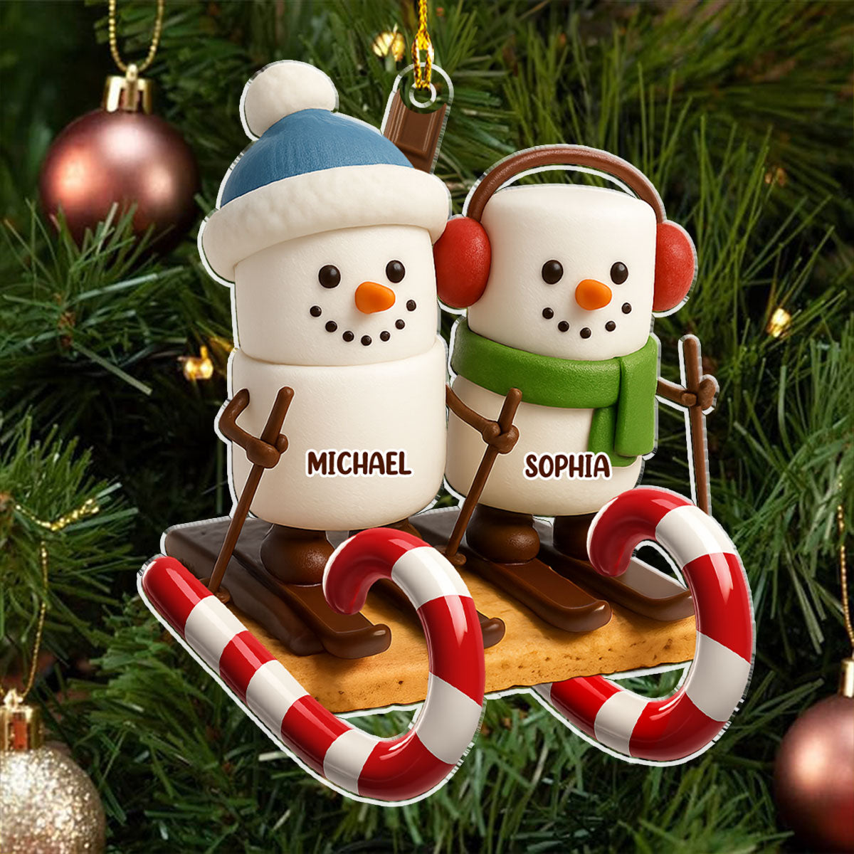 Smore Snowman Sled - Personalized Custom Acrylic Ornament