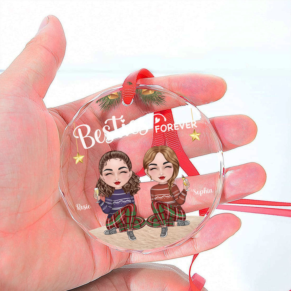 Sisters Forever Christmas - Personalized Custom Glass Ornament