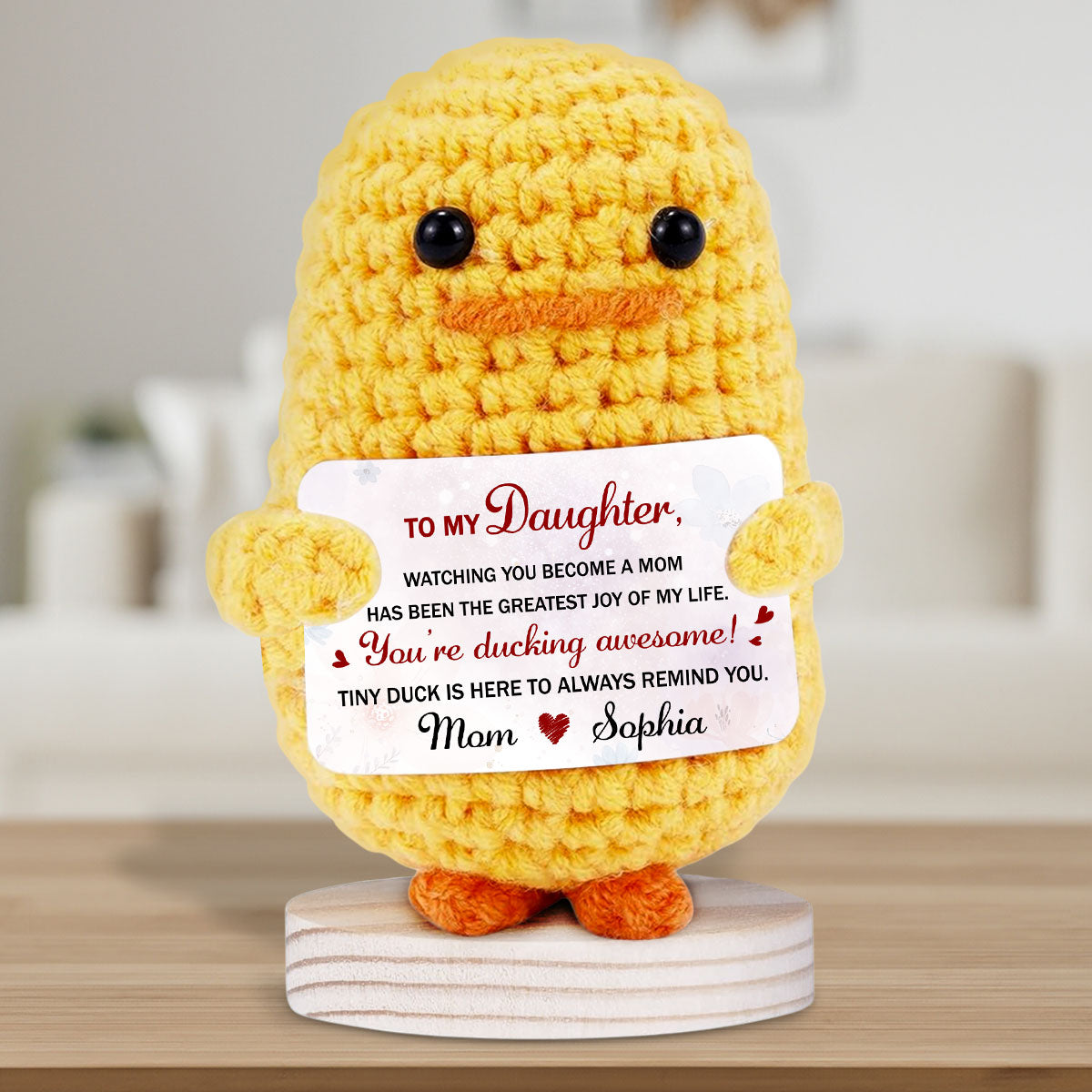 To My Daughter - Personalized Custom Duck Crocheted Plushie With Message