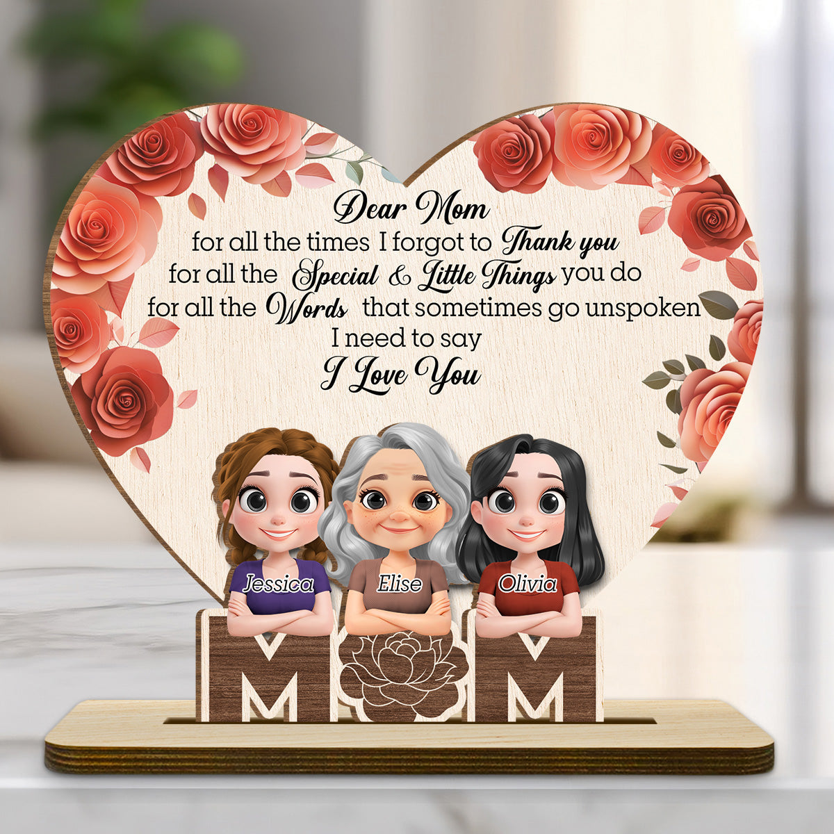 I Love You Mom - Personalized Custom 2-Layer Wood Plaque With Flat Base