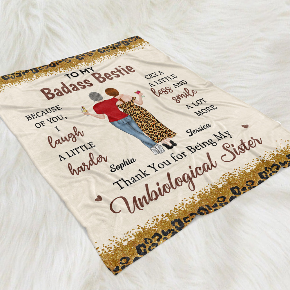 Because Of You I Laugh A Little Harder - Personalized Custom Fleece Blanket