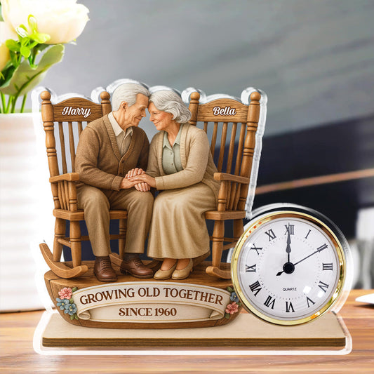 Growing Old Together - Personalized Custom Acrylic Desk Clock Plaque