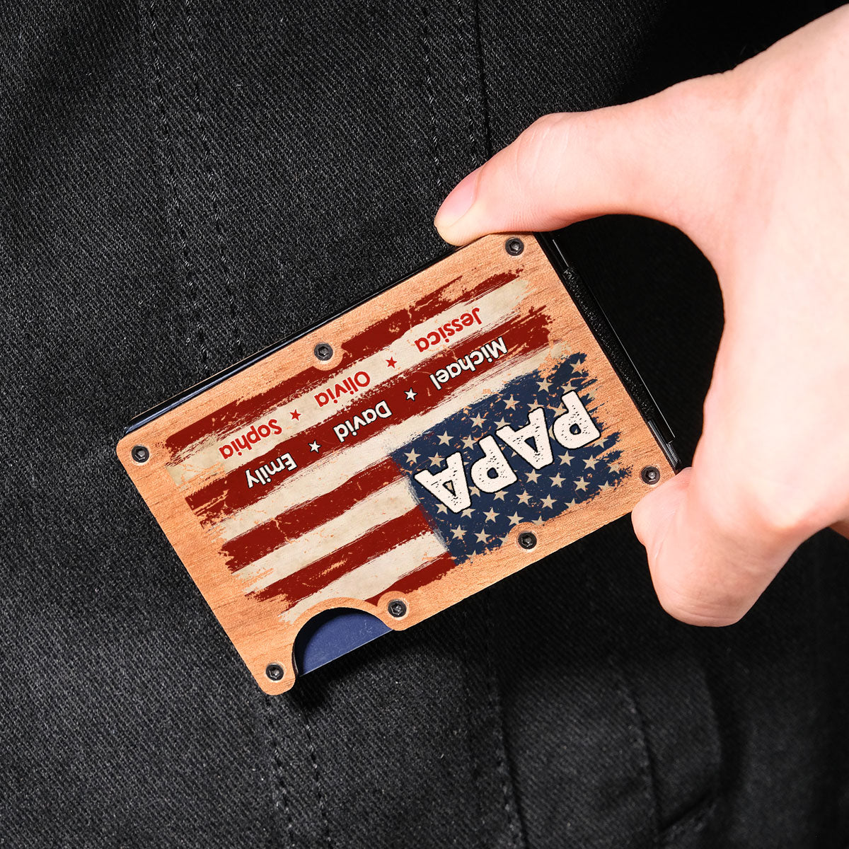 Proud To Be American - Personalized Custom Wooden Card Holder