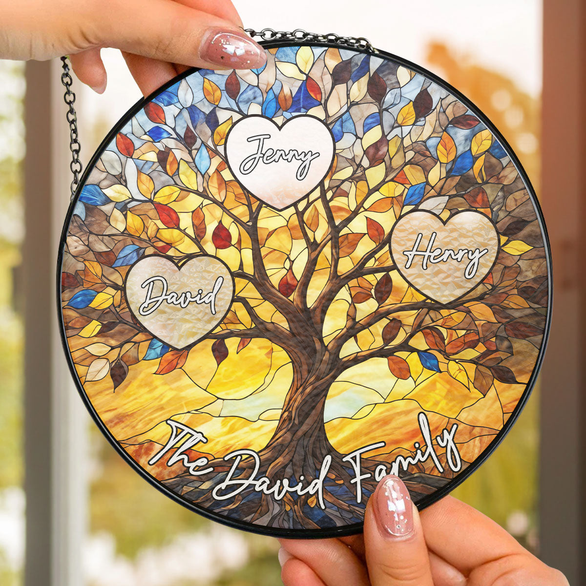Family Tree Love Grows Here - Personalized Custom Window Hanging Suncatcher