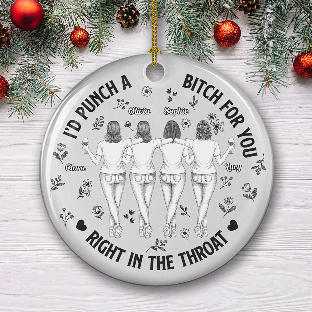 Punch Bitch Besties Blue Toile - Personalized Custom Ceramic Ornament