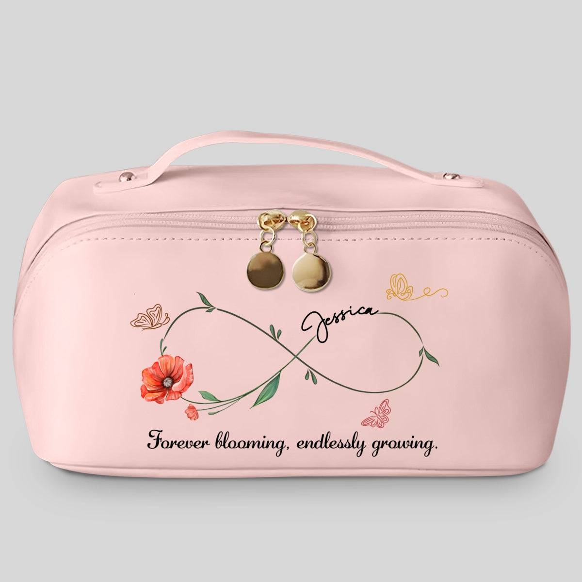 Forever Blooming, Endlessly Growing - Personalized Custom Leather Makeup Bag
