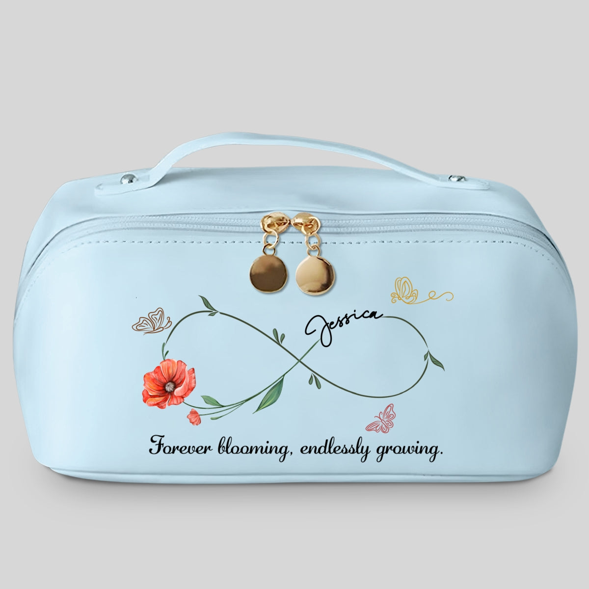 Forever Blooming, Endlessly Growing - Personalized Custom Leather Makeup Bag