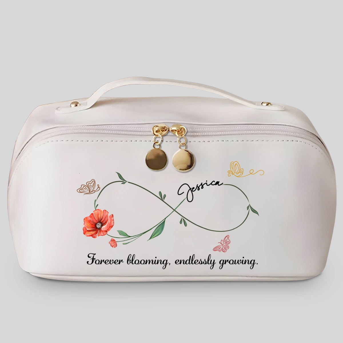 Forever Blooming, Endlessly Growing - Personalized Custom Leather Makeup Bag