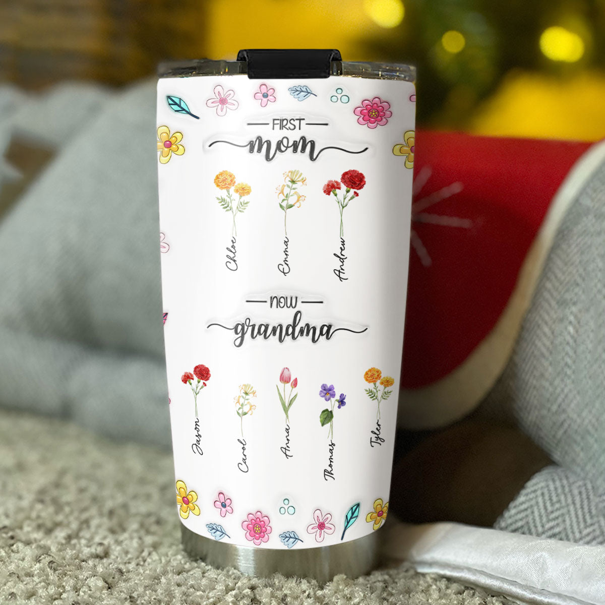 New Flower First Mom - Personalized Custom 3D Inflated Effect Tumbler