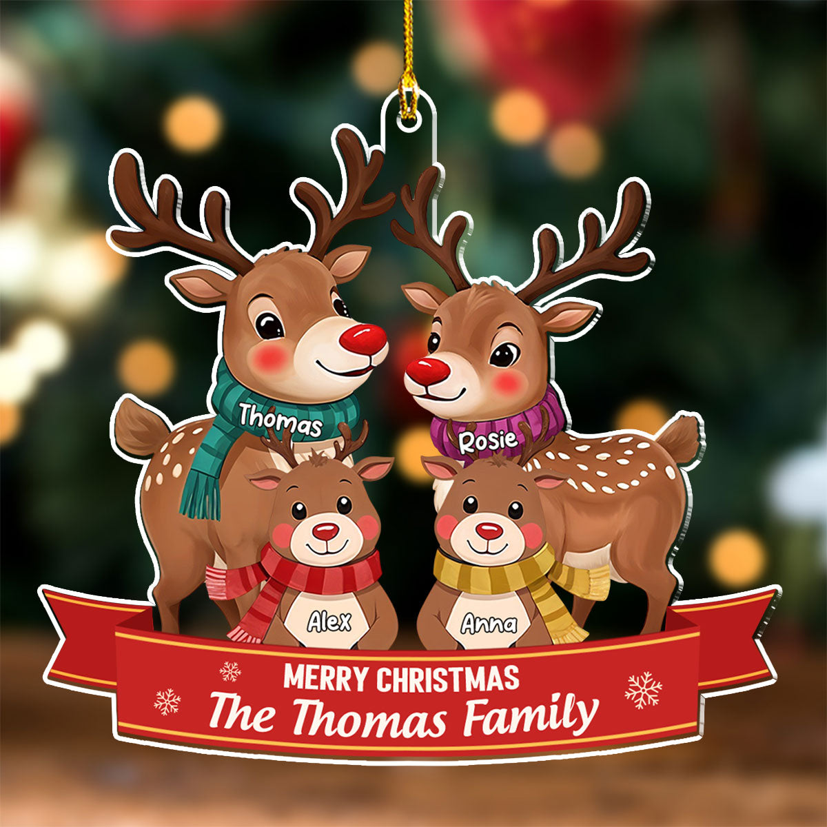 Reindeer Family - Personalized Custom Acrylic Ornament