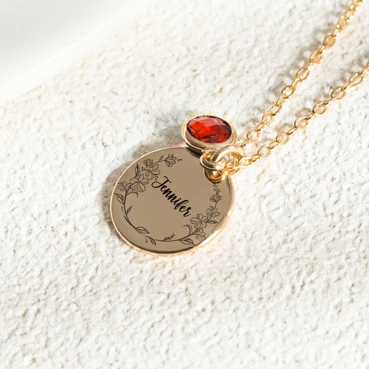 Custom Name Circle Flower - Personalized Custom Birthstone Necklace