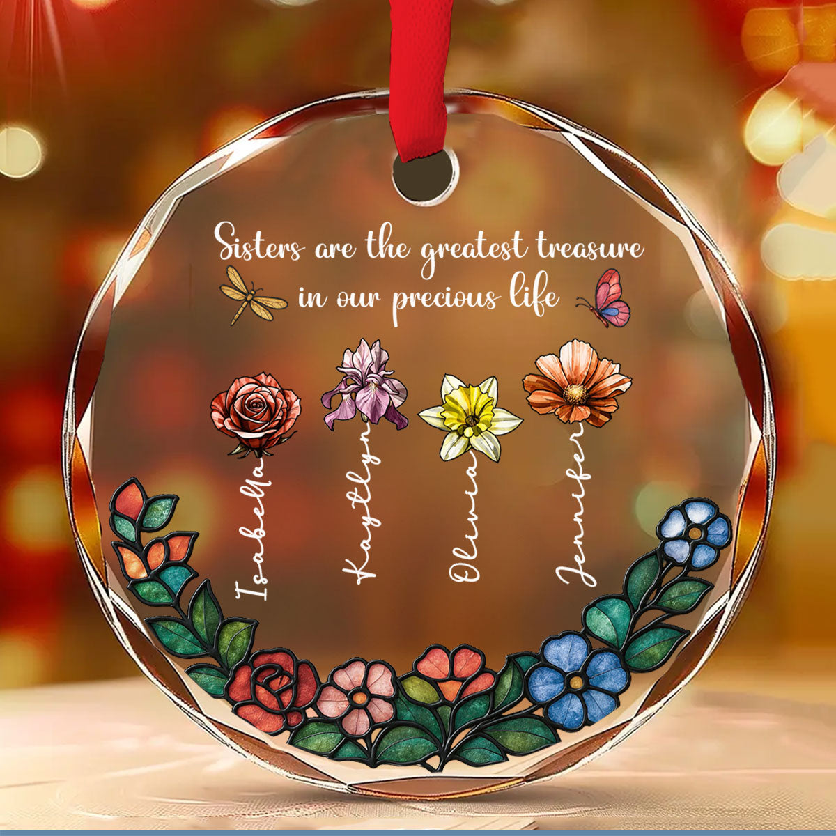 Sisters Bloom In Precious Life - Personalized Custom Glass Ornament