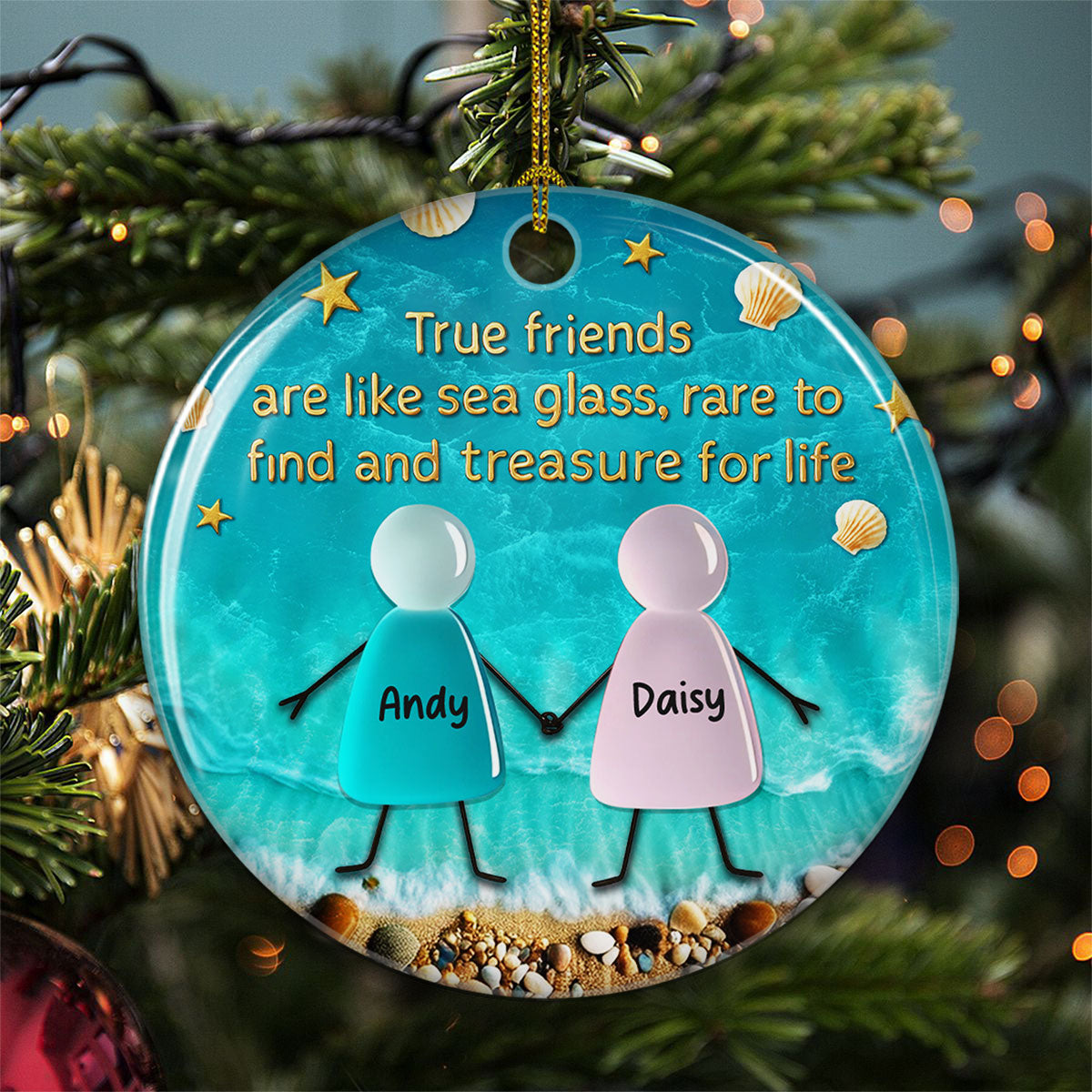 Sea Glass Friendship - Personalized Custom 3D Inflated Effect Ceramic Ornament