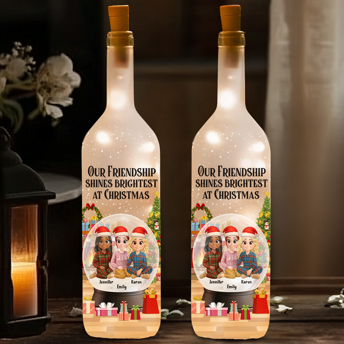 Our Friendship Shines Brightest - Personalized Custom Bottle Lamp