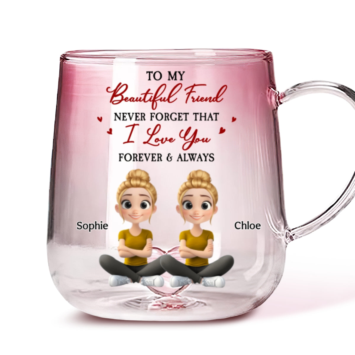My Best Friends - Personalized Custom Pink Gradient Glass Mug