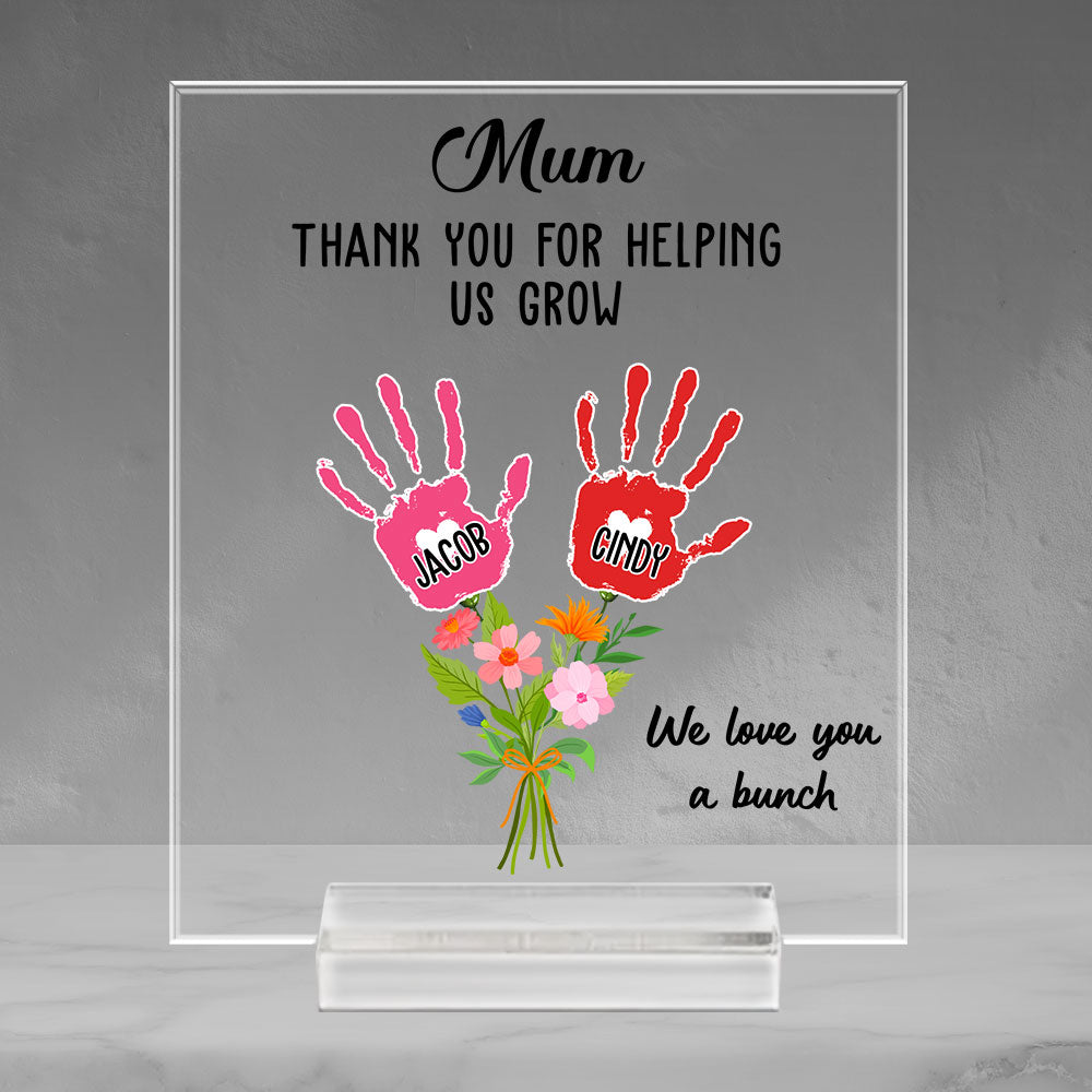 Thanks For Helping Me Grow -  Personalized Custom Acrylic Plaque With Base