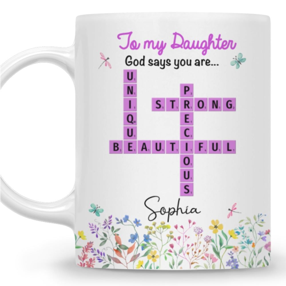 God Says You Are Crossword Art - Personalized Custom Coffee Mug