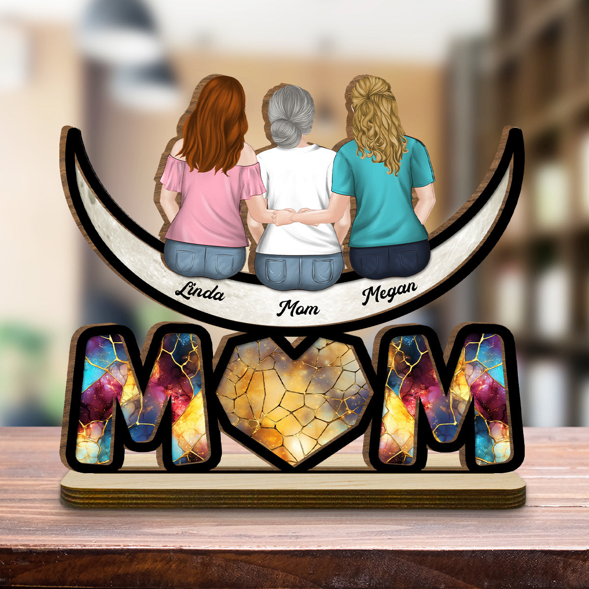 Love You To The Moon - Personalized Custom 2-Layer Wood Plaque With Flat Base