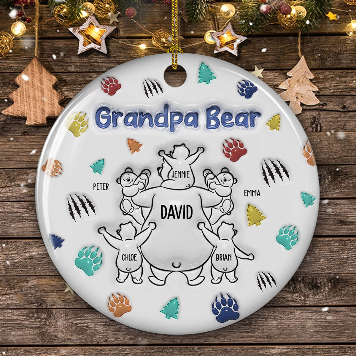 Papa Bear - Personalized Custom 3D Inflated Effect Ceramic Ornament