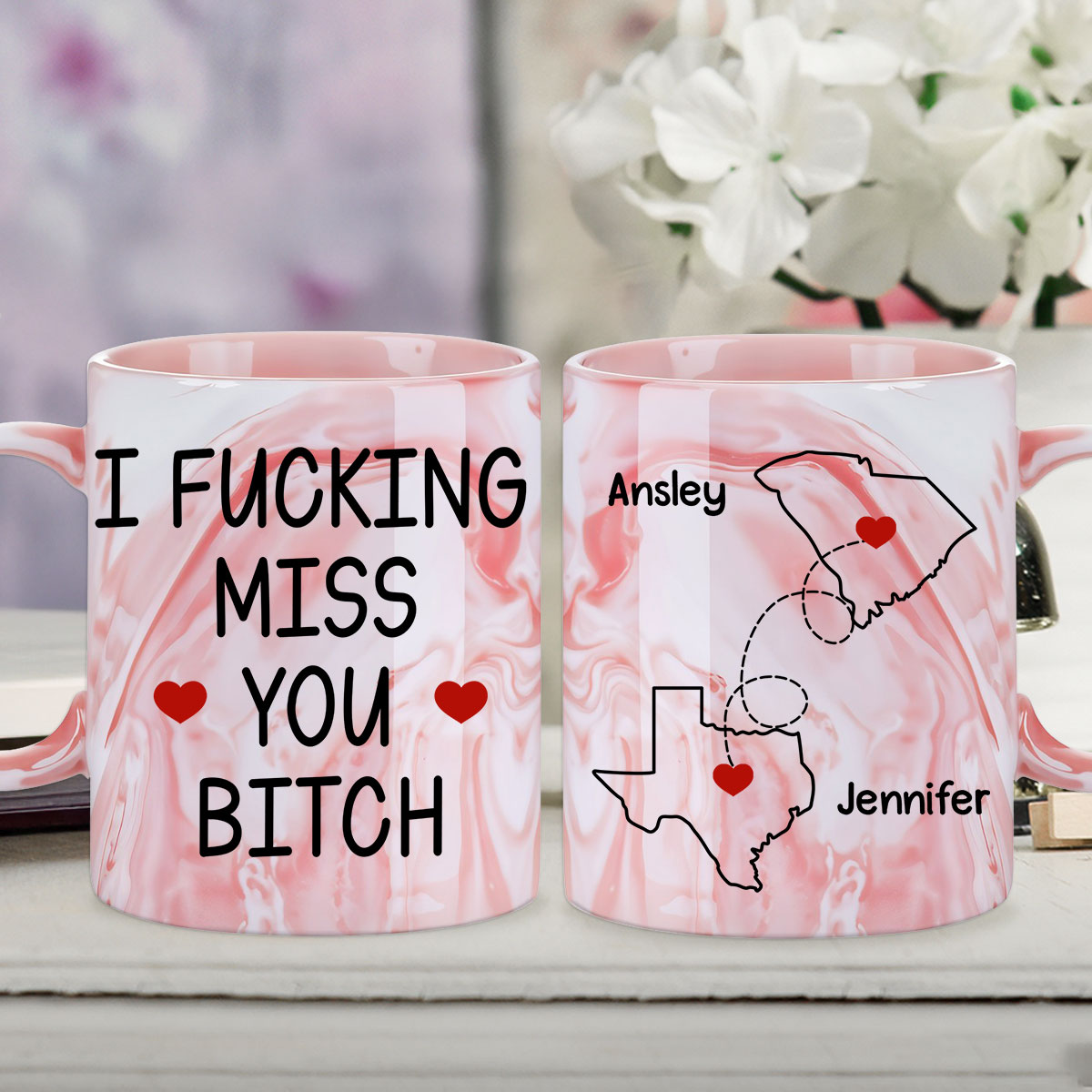 Miss You - Personalized Custom Pink Marble Mug