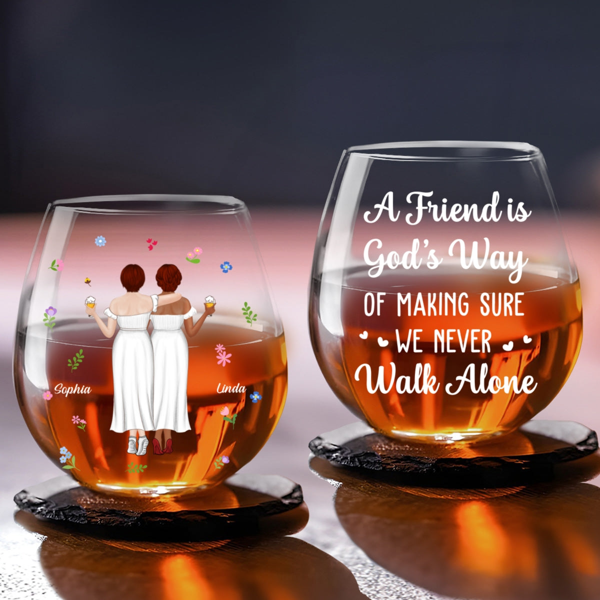 We Never Walk Alone - Personalized Custom Wine Glass
