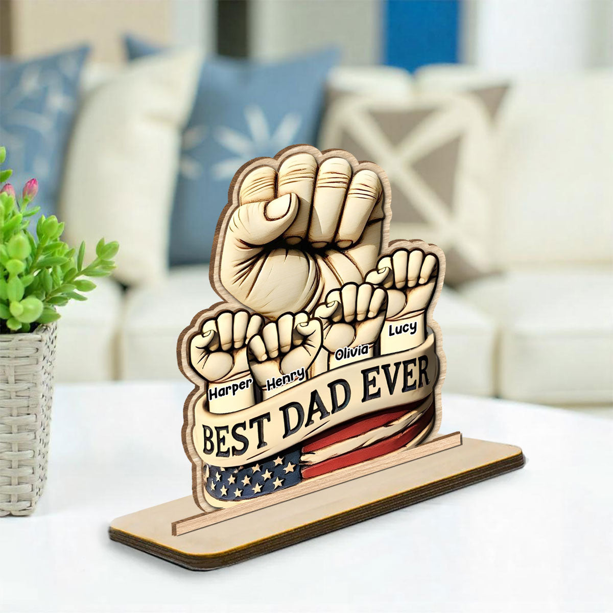 Best Daddy Ever - Personalized Custom 2-Layer Wood Plaque With Flat Base