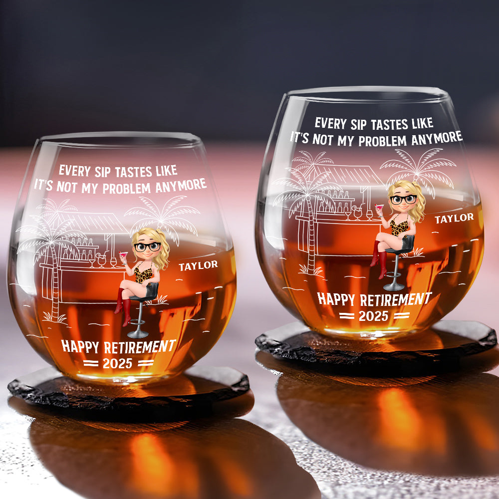 Happily Retired - Personalized Custom Wine Glass