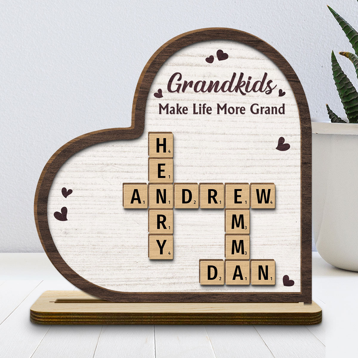 Grandkids Make Life Grand - Personalized Custom 2-Layer Wood Plaque With Flat Base