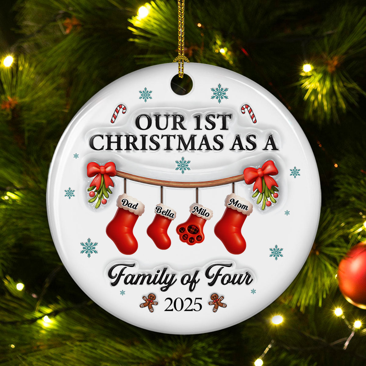 Christmas With Mom Dad And Baby - Personalized Custom 3D Effect Ceramic Ornament