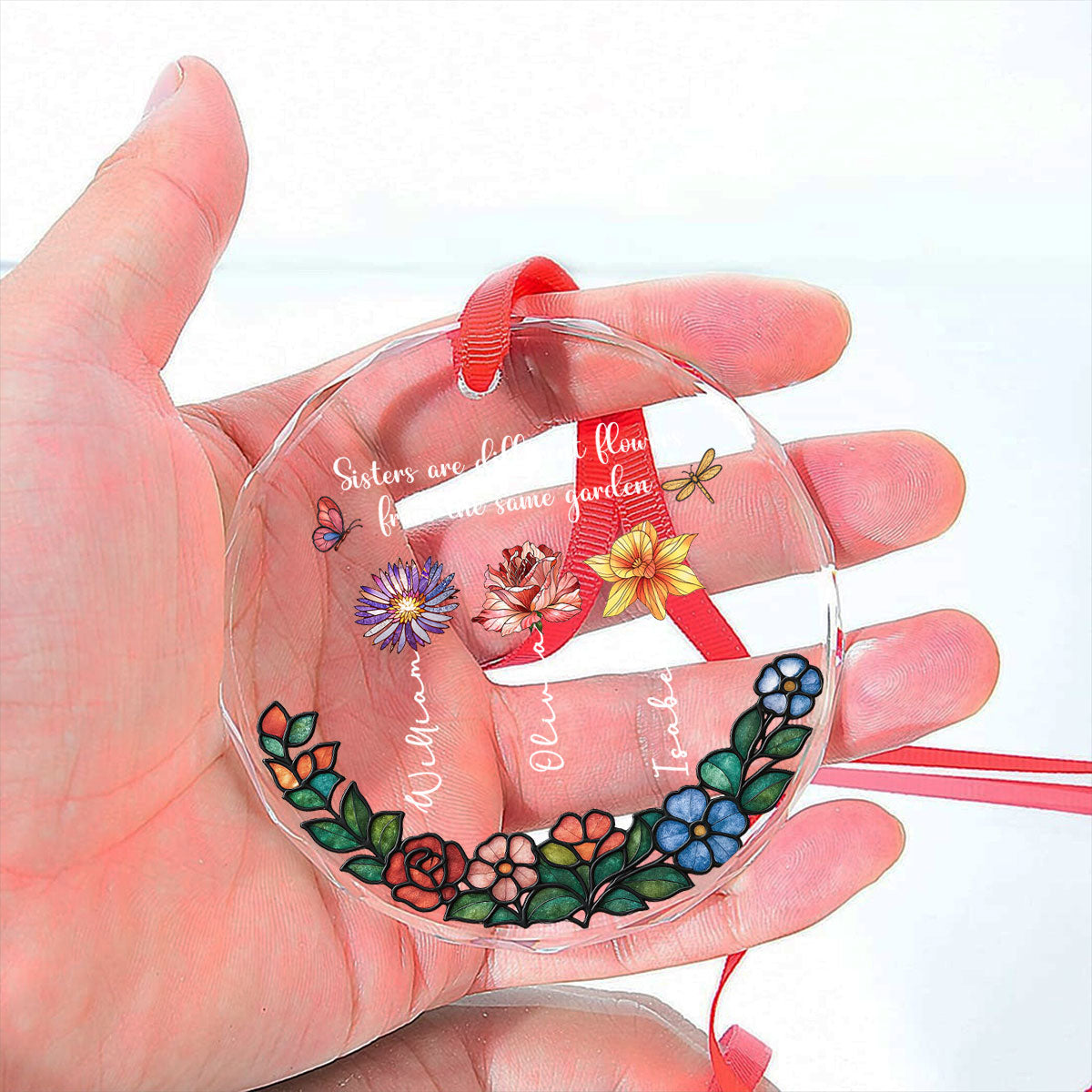 Sisters Shine In One Garden - Personalized Custom Glass Ornament